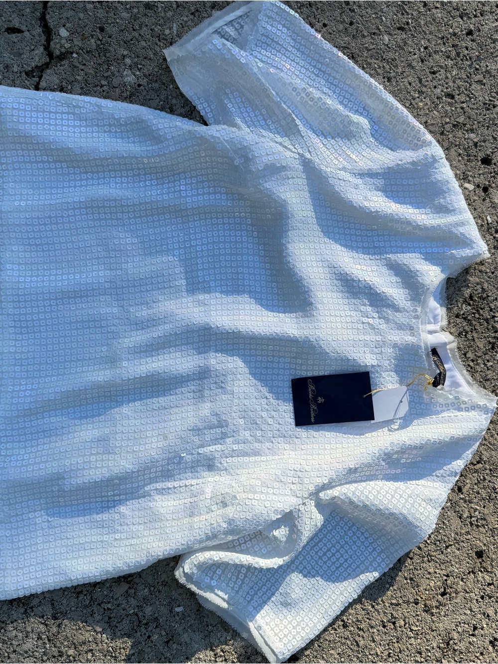 Brooks Brothers White sequined short -Sleeved Blouse